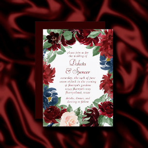 Invitación Boho Bloom Elegante guirnalda floral roja borgoñ