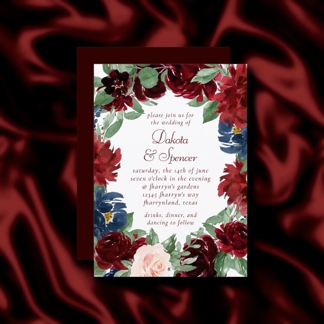 Invitación Boho Bloom | Elegante guirnalda floral roja borgoñ (Subido por el creador)