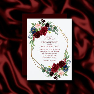 Invitación Boho Bloom Marco elegante marsala rojo floral do