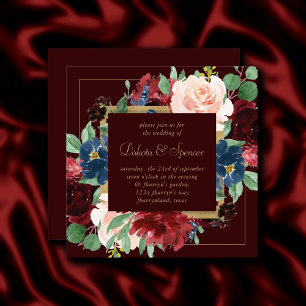 Invitación Boho Bloom Rosas Red y Rubor Elegantes Oscuros