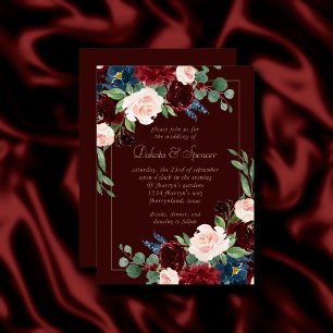 Invitación Boho Bloom   Rosas Red y Rubor Elegantes Oscuros