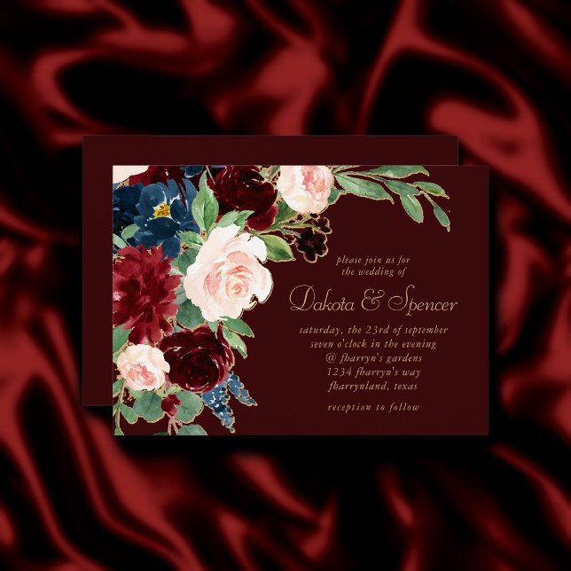 Invitación Boho Bloom | Rosas Red y Rubor Elegantes Oscuros (Subido por el creador)