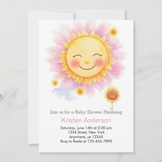 Invitación Boho Blooms and Beams Sunshine Chica Baby Shower (Anverso)