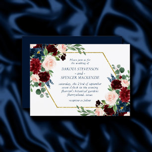 Invitación Boho Blooms Armada Rusa y Bouquet Borgoña
