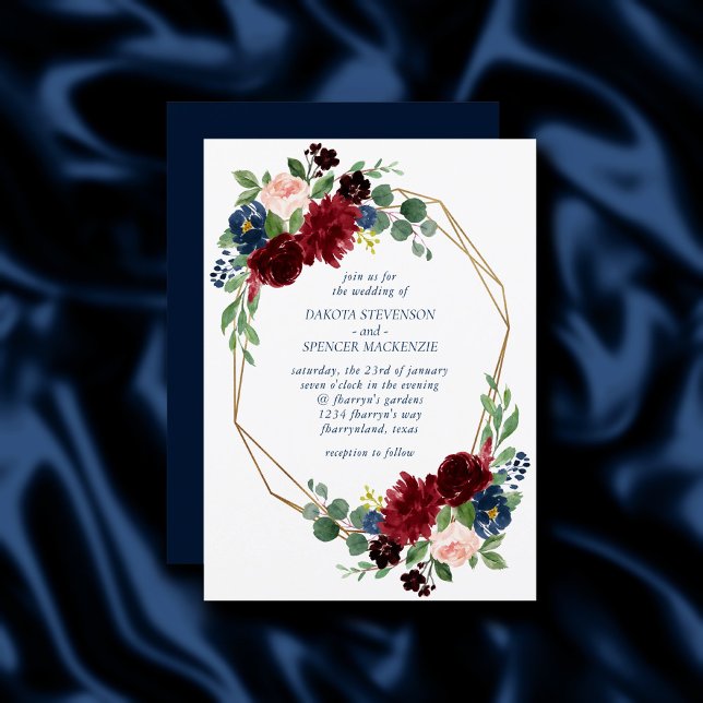 Invitación Boho Blooms | Armada Rusa y Bouquet Borgoña (Subido por el creador)