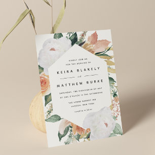 Invitación Boho Blooms   Boda floral geométrico moderno