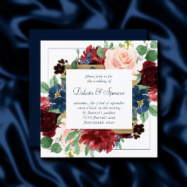 Invitación Boho Blooms | Correa azul y borgoña de la Marina R
