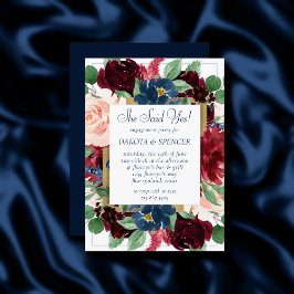 Invitación Boho Blooms | Correa azul y borgoña de la Marina R