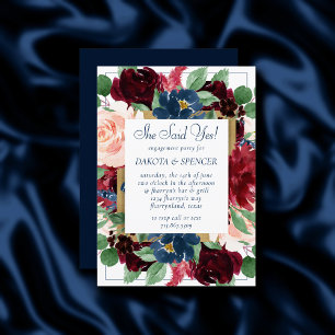 Invitación Boho Blooms Correa azul y borgoña de la Marina R