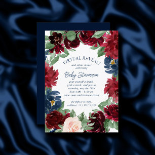 Invitación Boho Blooms   Ducha azul y borgoñona de la Marina 