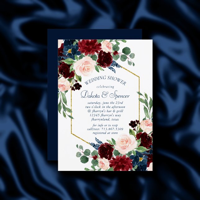Invitación Boho Blooms | Ducha azul y borgoñona de la Marina  (Subido por el creador)
