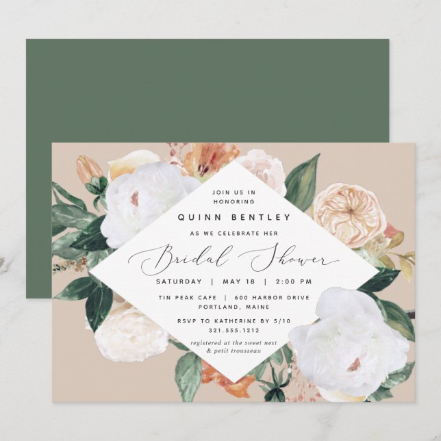 Invitación Boho Blooms | Elegante Ducha De Novias Florales (Anverso / Reverso)