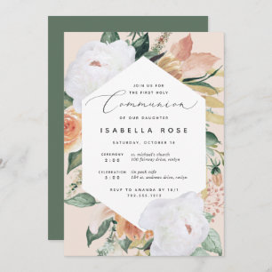 Invitación Boho Blooms   La floral moderna, primera comunión 