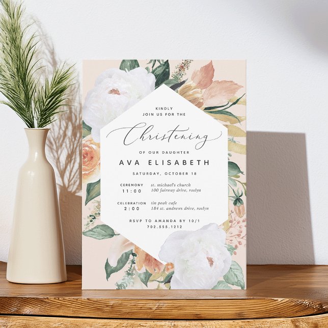 Invitación Boho Blooms | Moderna Christening Floral (Subido por el creador)