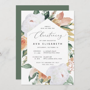 Invitación Boho Blooms   Moderna Christening Floral