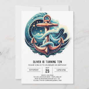 Invitación Boho Blue Anchor Birthday