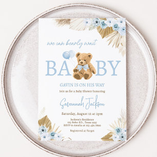 Invitación Boho Blue Bear Baby Shower