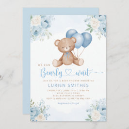 Invitación Boho Blue Bearly Wait Teddy Bear Boy