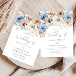 Invitación Boho Blue: Boda Floral Bohemio Azul Polvo