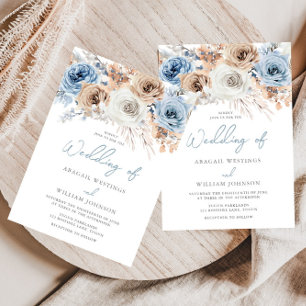 Invitación Boho Blue: Boda Floral Bohemio Azul Polvo