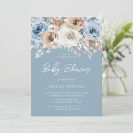 Invitación Boho Blue Bohemian Floral Boys Baby Shower