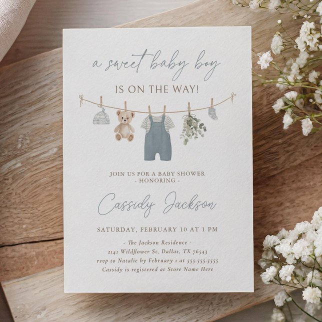 Invitación Boho Blue Boy Baby Clothes Baby Shower (Subido por el creador)