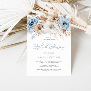 Invitación Boho Blue Bridal: Ducha nupcial floral bohemiana