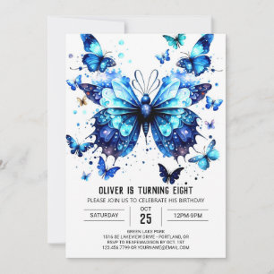 Invitación Boho Blue Butterfly Boy Cumpleaños