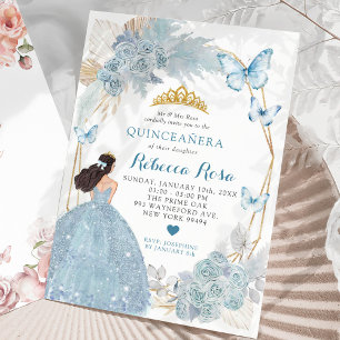 Invitación Boho Blue Butterfly mexicana Princesa Quinceañera