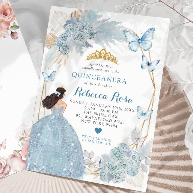 Invitación Boho Blue Butterfly mexicana Princesa Quinceañera (Subido por el creador)