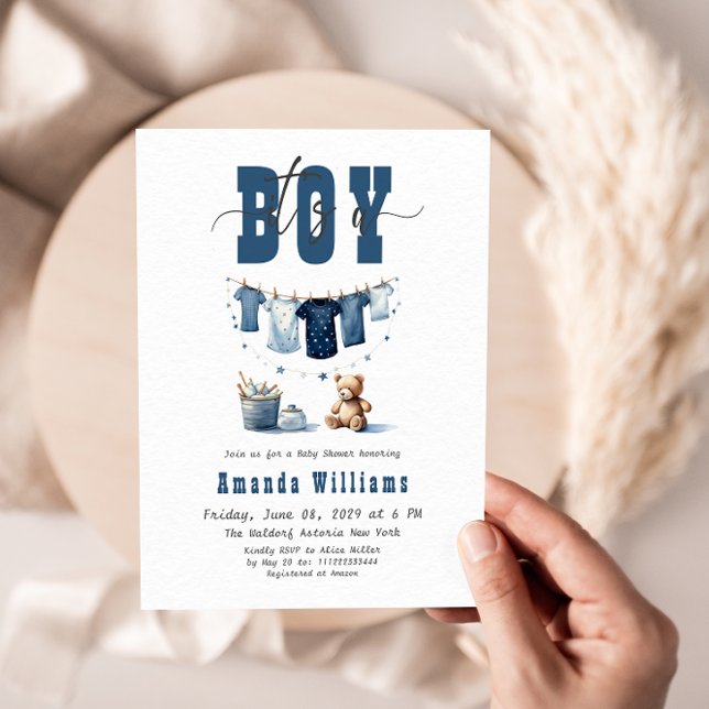 Invitación Boho Blue Clothesline Sweet its a Boy Baby Shower (Subido por el creador)