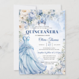 Invitación Boho Blue Dress & tiara hidrangea y rosas blancas