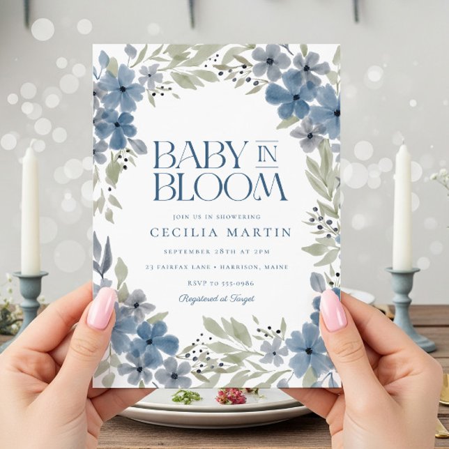 Invitación Boho Blue Floral Baby en Bloom Boy Baby Shower (Subido por el creador)