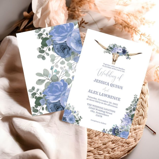 Invitación Boho Blue Floral Boots Cowboy Boda occidental (Subido por el creador)
