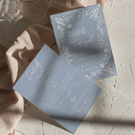 Invitación Boho Blue Floral Botanical All In One Wedding