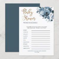 Boho Blue Floral Boy Baby Shower Word Scramble