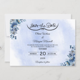 Invitación Boho Blue Floral Wedding Save the Date