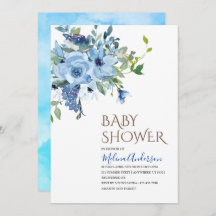 Boho Blue Flowesor acuarela ducha bebé