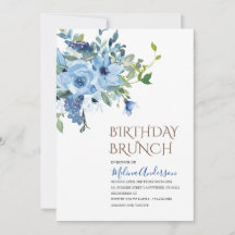 Boho Blue Flowesr brunch de cumpleaños acuarela