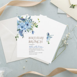 Invitación Boho Blue Flowesr brunch de cumpleaños acuarela