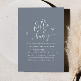 Invitación Boho Blue Hello Baby Shower minimalista