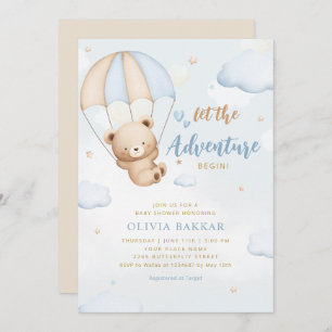 Invitación Boho Blue Let the adventure start boy baby ducha