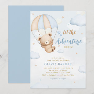 Invitación Boho Blue Let the adventure start boy baby ducha