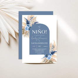 Invitación Boho Blue Pampas español Baby Shower Boy