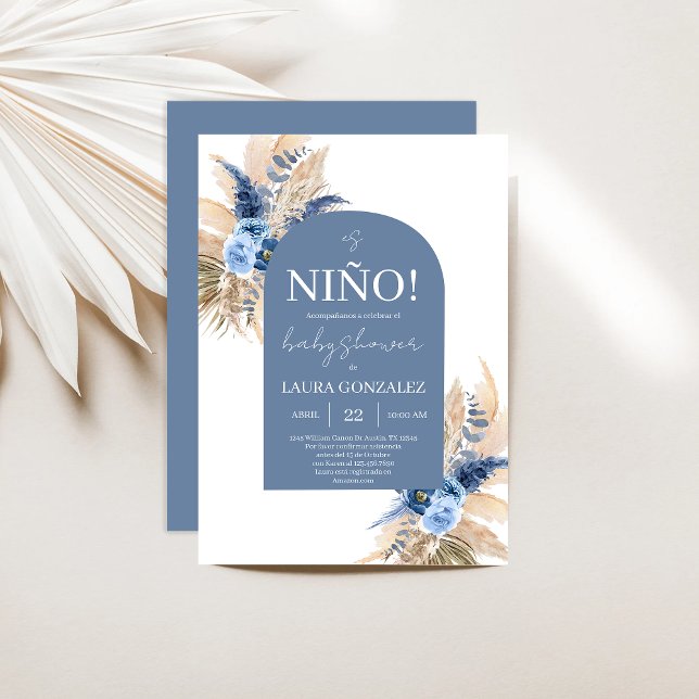 Invitación Boho Blue Pampas español Baby Shower Boy (Subido por el creador)