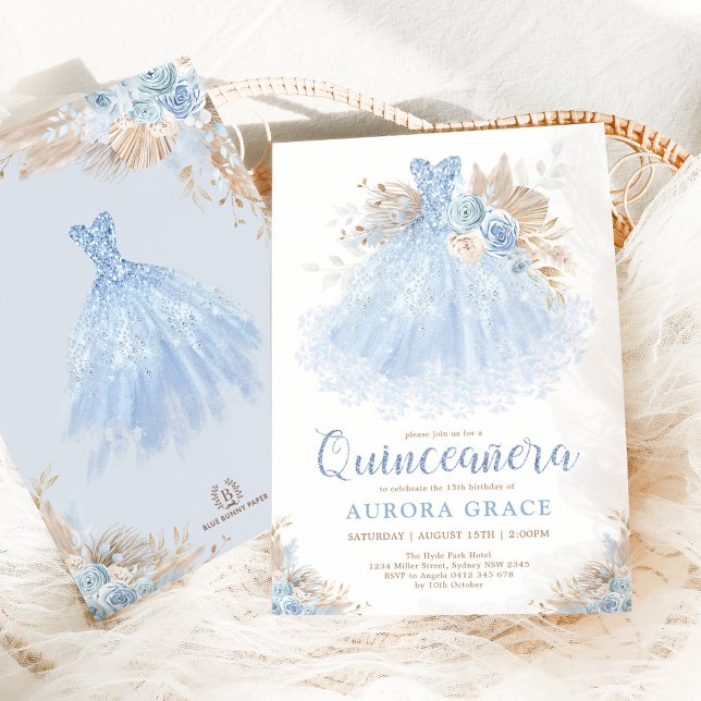 Invitación Boho Blue Quinceañera Princess Vress Cumpleaños (Subido por el creador)