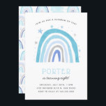 Invitación Boho Blue Rainbow Kids Fiesta de cumpleaños<br><div class="desc">Tarjeta de plantilla de invitación a fiesta de cumpleaños con tema de arcoiris lindo y boho con un arcoiris dibujado a mano en colores azules con estrellas alrededor de ella. El texto de arriba dice "¡únete a nosotros por un arco iris de diversión!" Perfecto para el fiesta mágico de un...</div>