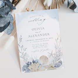 Invitación Boho Blue Watercolor Beach Wedding
