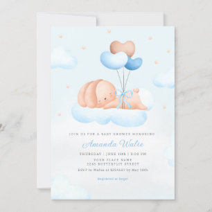 Invitación Boho Blue Watercolor Cum Balloon Boy Baby Shower