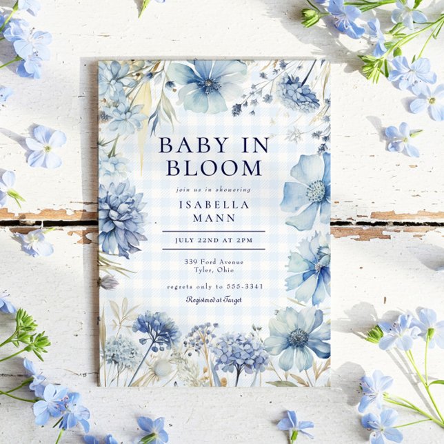 Invitación Boho Blue Wildflower Baby en Bloom Boy Baby Shower (Subido por el creador)
